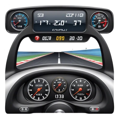 An icon showing a racing game interface, inspired by Grand Turismo. The design features a garage with a selection of high-performance cars, along with race track visuals in the background. Speedometer, lap timer, and other HUD elements add to the excitement. Transparent background sticker