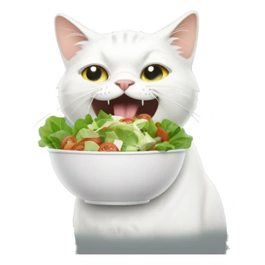 disgusted white cat eating a salad sticker