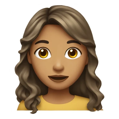 olive SKIN GIRL with long gold brown wavy hair and bangs holding paper sticker