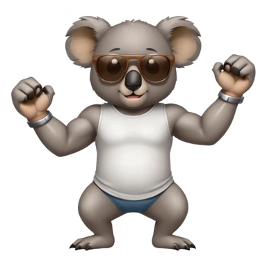 anthropomorphised koala, full body, casual clothing, dark sunglasses, flexing muscles sticker