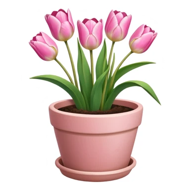 pink tulips in a plant pot in terra cota with white and pink flowers hand painted on the pot  sticker