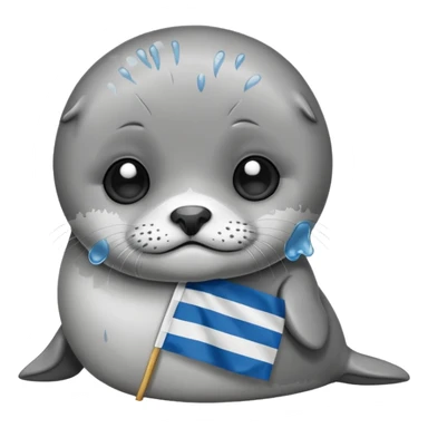Sad Baby seal holding Greek flag sticker