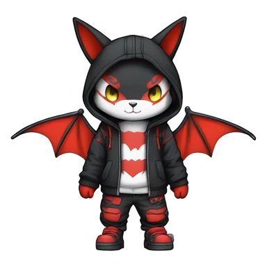 Dark Unique Anthro Cool Kawaii Bat-Winged Zangoose-Litten-Pokémon with edgy stripes Punk Techwear Hoodie Cargo Collar sticker