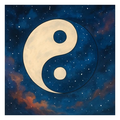 yin-yang symbol with cosmic background in ghibli inspired style sticker