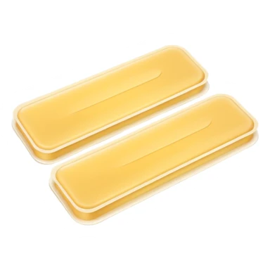 pair or trio of slightly overlapping rectangular wax strips, soft white paper or fabric backing, translucent yellowish wax layer in the center, clean rounded edges, single-use beauty care, soft lighting, subtle shadows, emoji scale sticker