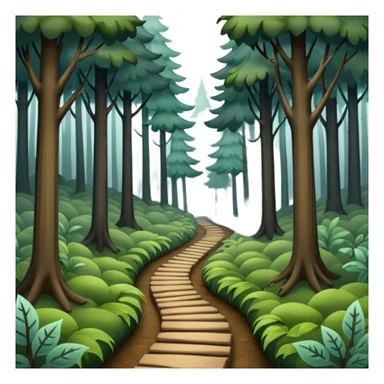 a forest with a path directing into foggy dark place sticker