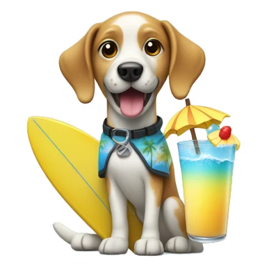 Surfing dog holding a pina colada  sticker