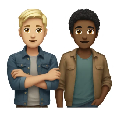 Two young men raising their right hand up one is blonde brown eyes and one is black hair brown eyes and a bit tan sticker