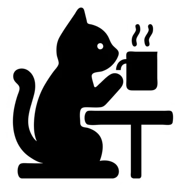 A gray striped cat sitting at a table drinking water from a mug sticker