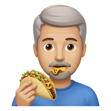 White man, blue eyes, brown gray hair, gray goatee, eating a taco sticker
