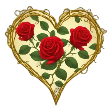 Red roses on gold vine heart shaped border goth style sticker