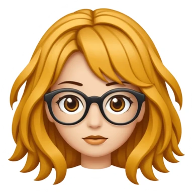 Uma garota de cabelos cacheados compridos e mechas loiras, com pele morena  e óculos sticker