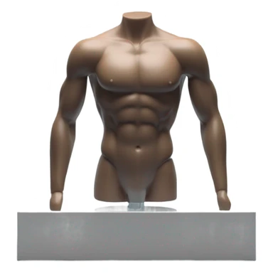 male mannequin abs cubes inside a glass cube on a stand isometric view sticker