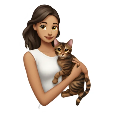 Beautiful woman long dark brown hair hug bengal cat sticker