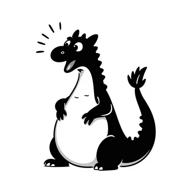 A hand-drawn fat komodo dragon with a huge round belly, hiccupping with motion lines around it sticker