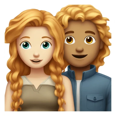 A red-haired blue-eyed girl with a blond guy sticker