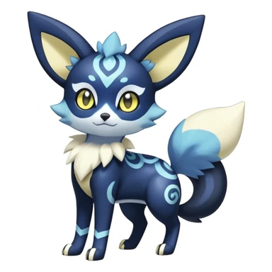 Shiny Exotic Colorful Excessive Mysterious Gothic Meowstic-Umbreon-Poochyena-Pokémon-Fakémon-hybrid-creature (full body) with pattern-markings with golden eyes sticker