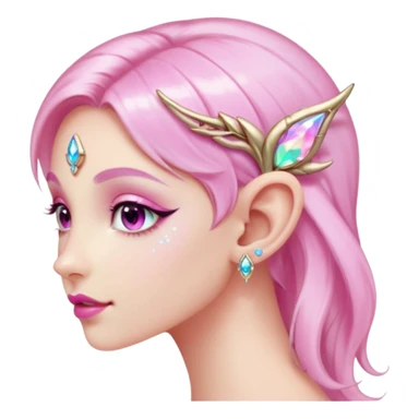 portrait of pink Elvish fae shiny sparkly iridescent translucent diaphanous ear climber ear cuff sticker