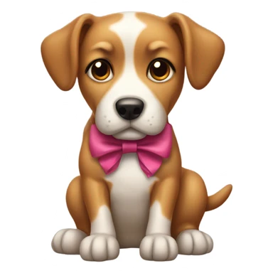 a dog with a bow sticker