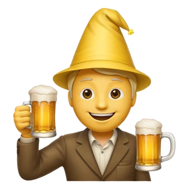 happy emoji wearing a party hat, raising a beer mug, showing approval for beergarden plans sticker