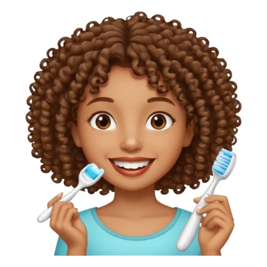 brown girl with curly hair brushing teeth sticker