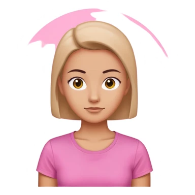 female character with oval-shaped head with flat top wearing a pink t-shirt sticker