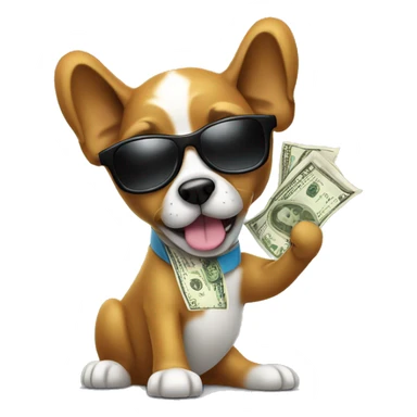 sunglasses dog counting dollar bills  sticker
