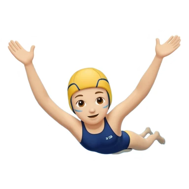 Cute emoji of a swimmer diving into a pool, rounded shapes, friendly style, bright blue water, minimal facial details. sticker