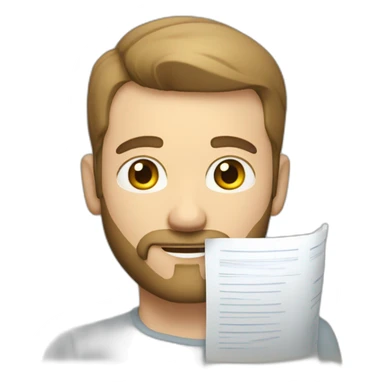 good looking caucasian male with small beard and almost bald smart casual holding papers sticker