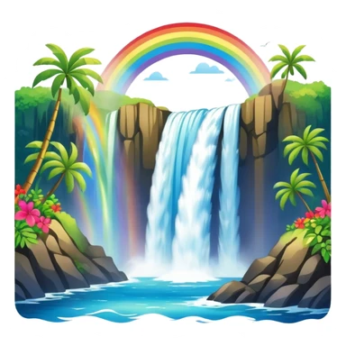 Hawaiian waterfall with rainbow sticker