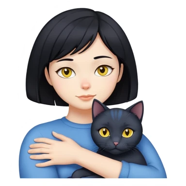 black straight hair hugging shorthair blue cat with yellow eyes sticker