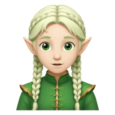 braid hair white elf, green cloth sticker