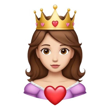 Princess with brown hair, crown and heart sticker