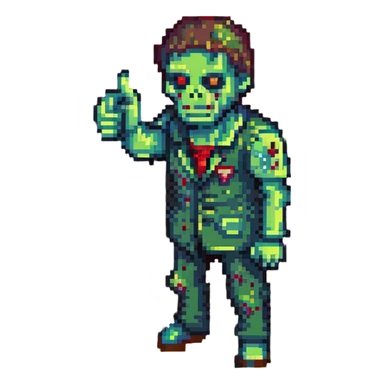isometric zombie giving thumbs down in Project Zomboid style sticker