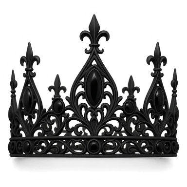gothic black crown with matte black metal, onyx stones, haunting sophisticated design sticker