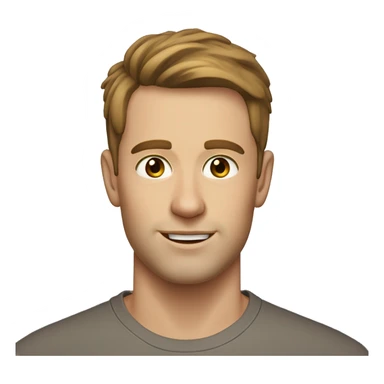 A head and shoulders shot of a 32 year old White man, with short brown hair,   with brown eyes wearing a t-shirt. sticker