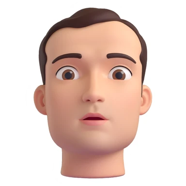 High-detail 3D emoji-style head of a man, looking upward as if imagining, realistic facial features, smooth shading, soft lighting, only the head, no body, white background, volumetric sticker