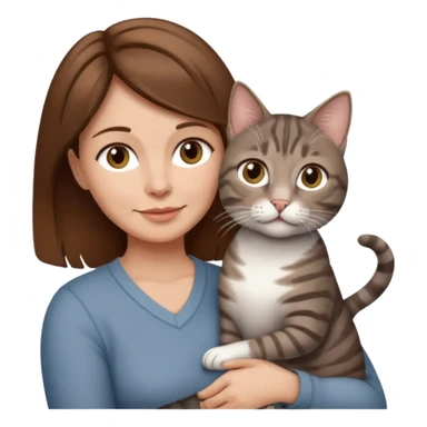 woman with cat on her hand, brown hair, 50 years old sticker