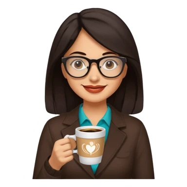Hispanic woman with glasses. Dark hair. She is older, but cool. Happy and enjoying coffee  sticker