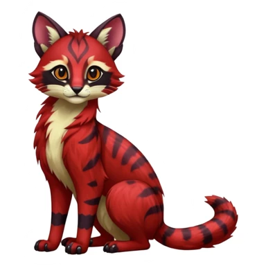 Dark gloomy red-furred colorful painted marked patterned Asian glorious divine exotic cute cool beautiful shiny beautiful fantasy-caracal-civet-genet-sergal-vernid-Cacomistle-oncilla-animal-Fakémon-hybrid-fursona (full body) sticker