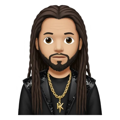 Reginald Fieldy Arvizu from Korn with long dark brown hair, light tan skin, black sequin outfit sticker