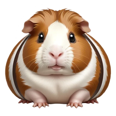 Cinematic Noble Brown and White Banded Guinea Pig Portrait Emoji, Poised and regal, with a compact, chubby build and a uniquely patterned fur of warm brown and crisp white banding, deep-set soulful dark eyes, Simplified yet sharp and sophisticated features, highly detailed, glowing with a soft, dignified glow, high shine, intelligent and charming, stylized with an air of distinctive elegance, focused and attentive, soft glowing outline, capturing the essence of a watchful and confident companion, so majestic it feels as though it could scurry out of the screen with effortless authority! sticker