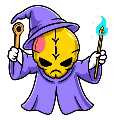 wizard battling a brain with magic sticker