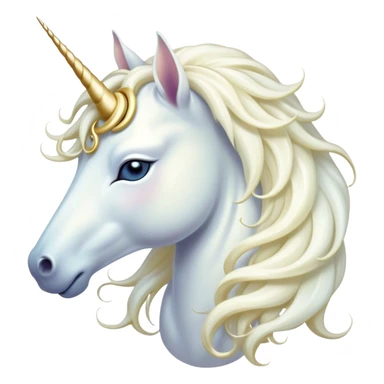 Beautiful and Majestic White Unicorn Portrait Emoji, Head and body exuding serene brilliance with a luminous, flowing mane and a gracefully spiraled horn, eyes gently closed in peaceful reverie, Simplified yet exquisitely enchanting features, highly detailed, glowing with a soft, celestial light, high shine, serene and utterly majestic, stylized with an air of timeless fantasy, soft glowing outline, capturing the essence of a beautiful and majestic white unicorn that embodies the pure magic of legend! sticker