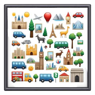Icon for Magnet Collecting: a magnetic board on a wall displaying a collection of various magnets from different places, featuring cities, animals, and symbols. The icon should evoke the joy and uniqueness of a diverse magnet collection. Transparent background. sticker