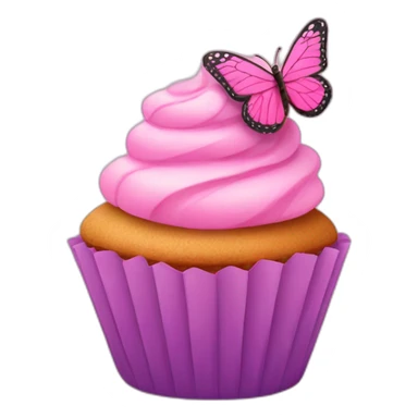 Happy pink cupcake with a pink butterfly  sticker