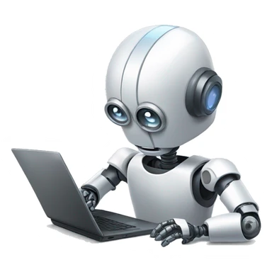 Robot escribiendo en computadora con lupa sticker