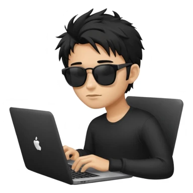 a PRETTY BRATZ boy with black messy hair, black sunglasses, on laptop sticker