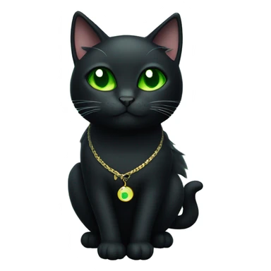 Black cat with green eyes wearing a moon charm on his collar sticker