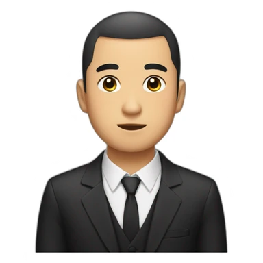 Asian, thick eyebrows, Buzz cut, emotionless, black suit sticker